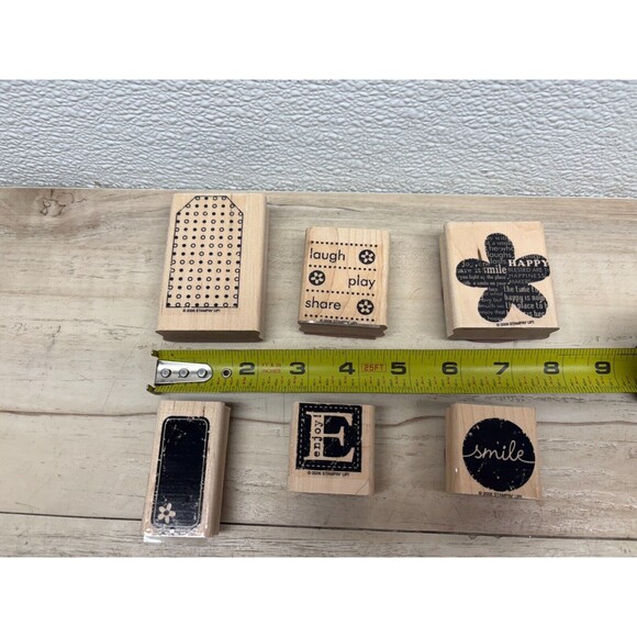 2006 Stampin Up Be Happy Set Of 6 Wood Mounted Rubber Stamps - Picture 4 of 4